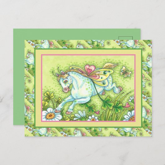 CUTE ST. PATRICK'S DAG DIE IRISH PONY VLIEGT, VRIJ FEESTDAGENKAART (Voorkant / Achterkant)