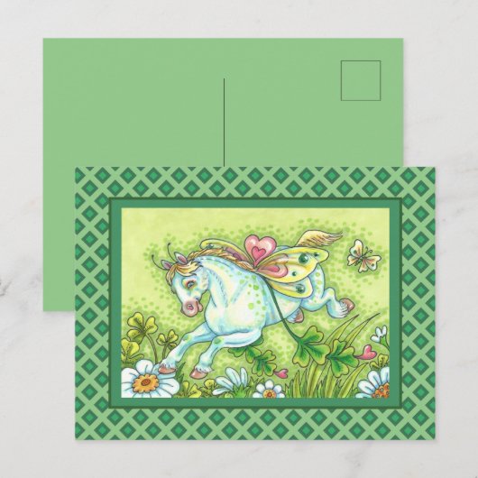 CUTE ST. PATRICK'S DAG DIE IRISH PONY VLIEGT, VRIJ FEESTDAGENKAART (Voorkant / Achterkant)