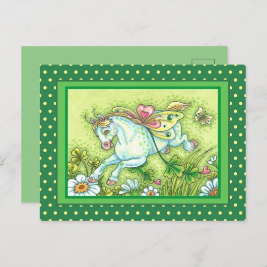 CUTE ST. PATRICK'S DAG DIE IRISH PONY VLIEGT, VRIJ FEESTDAGENKAART (Voorkant / Achterkant)