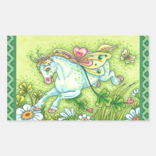 CUTE ST. PATRICK'S DAG DIE IRISH PONY VLIEGT, VRIJ RECHTHOEKIGE STICKER