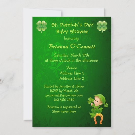Cute St. Patrick's Day Baby shower Kaart (Achterkant)
