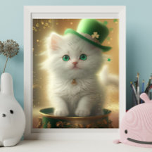 Cute St Patricks Day Cat Pot of Gold Art