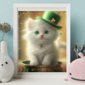 Cute St Patricks Day Cat Pot of Gold Art Poster