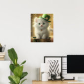 Cute St Patricks Day Cat Pot of Gold Art Poster (Thuiskantoor)