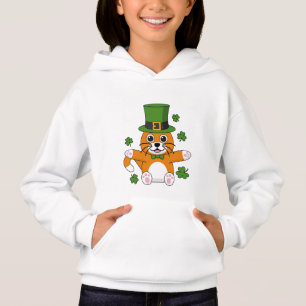 Cute St Patrick's Day Cat with Shamrocks Cartoon