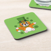 Cute St Patrick's Day Cat with Shamrocks Cartoon Bier Onderzetter (Linkerzijde)