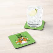 Cute St Patrick's Day Cat with Shamrocks Cartoon Bier Onderzetter (Rechterzijde)