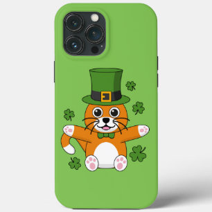 Cute St Patrick's Day Cat with Shamrocks Cartoon Case-Mate iPhone Case