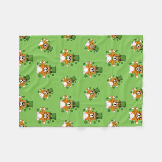 Cute St Patrick's Day Cat with Shamrocks Cartoon Fleece Deken (Voorkant (Horizontaal))