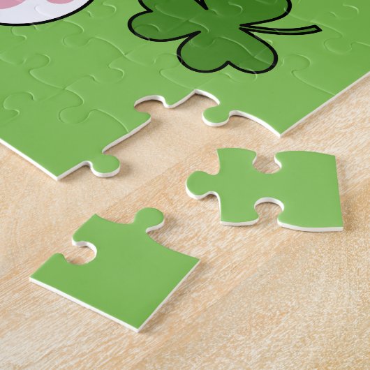 Cute St Patrick's Day Cat with Shamrocks Cartoon Legpuzzel (Zijkant)