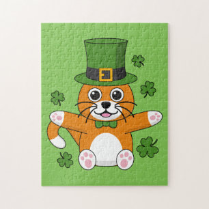 Cute St Patrick's Day Cat with Shamrocks Cartoon Legpuzzel