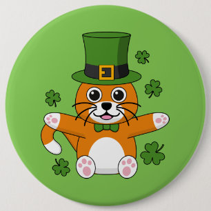 Cute St Patrick's Day Cat with Shamrocks Cartoon Ronde Button 6,0 Cm