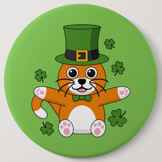 Cute St Patrick's Day Cat with Shamrocks Cartoon Ronde Button 6,0 Cm (Voorkant)