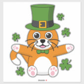 Cute St Patrick's Day Cat with Shamrocks Cartoon Sticker (Vel)