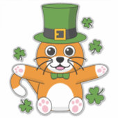 Cute St Patrick's Day Cat with Shamrocks Cartoon Sticker (Voorkant)