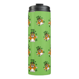 Cute St Patrick's Day Cat with Shamrocks Cartoon Thermosbeker