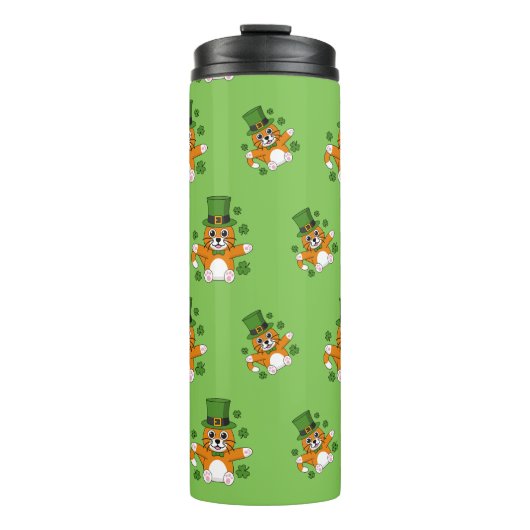 Cute St Patrick's Day Cat with Shamrocks Cartoon Thermosbeker (Voorkant)