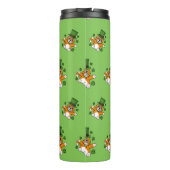 Cute St Patrick's Day Cat with Shamrocks Cartoon Thermosbeker (Achterkant)