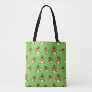 Cute St Patrick's Day Cat with Shamrocks Cartoon Tote Bag