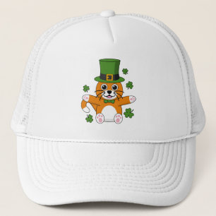 Cute St Patrick's Day Cat with Shamrocks Cartoon Trucker Pet