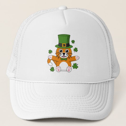 Cute St Patrick's Day Cat with Shamrocks Cartoon Trucker Pet (Voorkant)