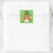 Cute St Patrick's Day Cat with Shamrocks Cartoon Vierkante Sticker (Tas)