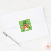 Cute St Patrick's Day Cat with Shamrocks Cartoon Vierkante Sticker (Envelop)