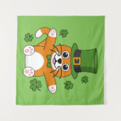 Cute St Patrick's Day Cat with Shamrocks Cartoon Wandkleed (Voorkant (horizontaal))