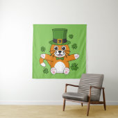 Cute St Patrick's Day Cat with Shamrocks Cartoon Wandkleed (In situ)