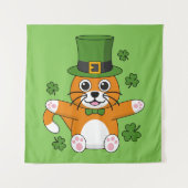 Cute St Patrick's Day Cat with Shamrocks Cartoon Wandkleed (Voorkant)