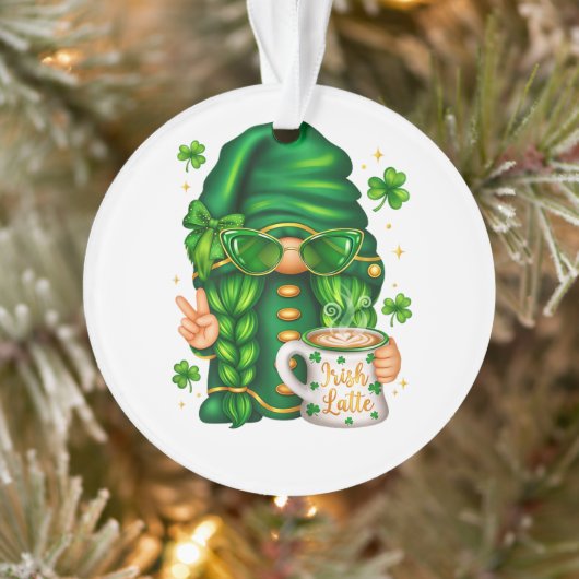 Cute St Patricks Day Gnome Drinking Coffee Ornament (Boom)