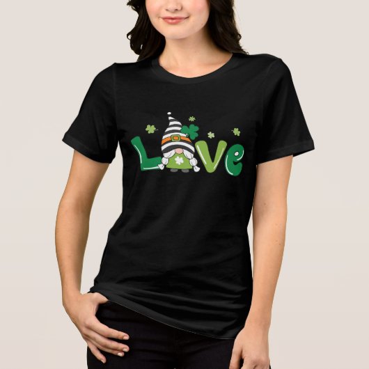Cute St Patrick's Day Irish Green Love Girl Gnome Tri-Blend Shirt (Voorkant)