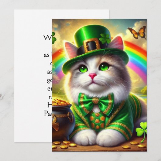 Cute St. Patrick's Day kat platte kerstkaart (Voorkant / Achterkant)