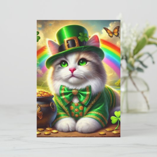 Cute St. Patrick's Day kat platte kerstkaart (Staand voorkant)