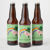 Cute St. Patrick's Day Leprechaun Pig Bier Etiket (Flessen)