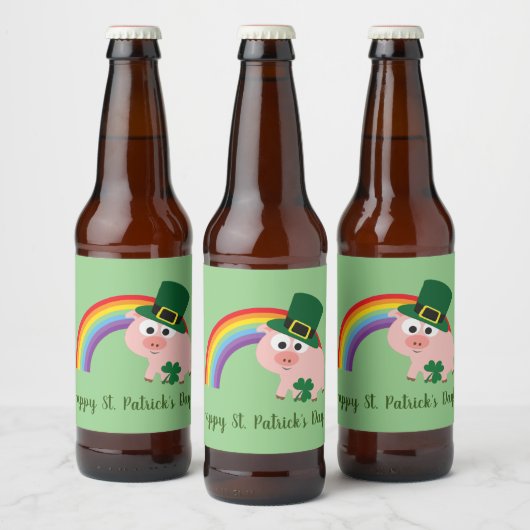 Cute St. Patrick's Day Leprechaun Pig Bier Etiket (Flessen)