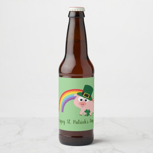 Cute St. Patrick's Day Leprechaun Pig Bier Etiket (Voorkant)