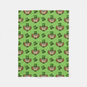 Cute St Patrick's Day Owl Cartoon Fleece Deken