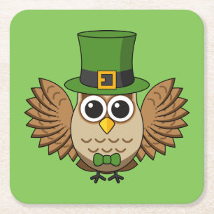 Cute St Patrick's Day Owl Cartoon Kartonnen Onderzetters