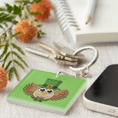 Cute St Patrick's Day Owl Cartoon Sleutelhanger (Voorkant Rechts)