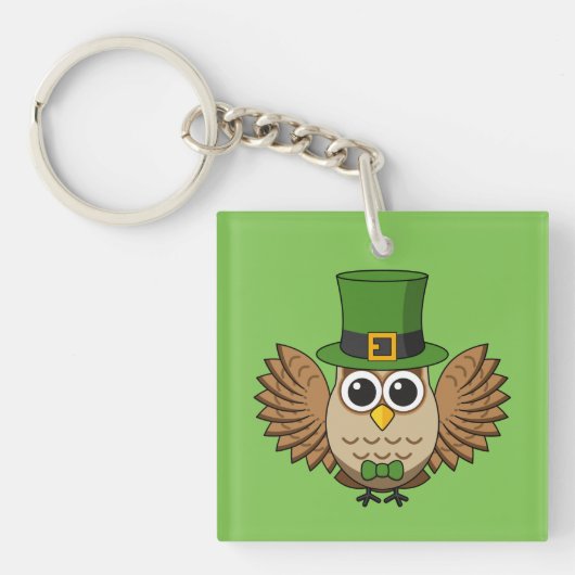 Cute St Patrick's Day Owl Cartoon Sleutelhanger (Voorkant)