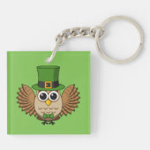 Cute St Patrick's Day Owl Cartoon Sleutelhanger (Achterkant)