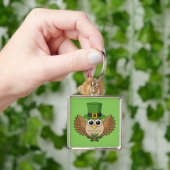 Cute St Patrick's Day Owl Cartoon Sleutelhanger (Hand)