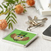 Cute St Patrick's Day Owl Cartoon Sleutelhanger (Zijkant)