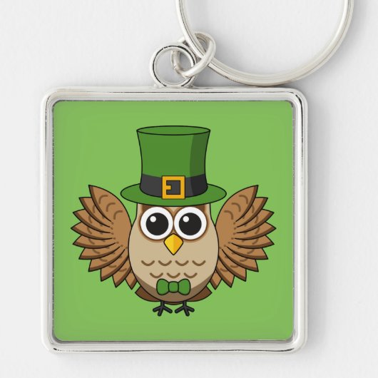 Cute St Patrick's Day Owl Cartoon Sleutelhanger (Voorkant)