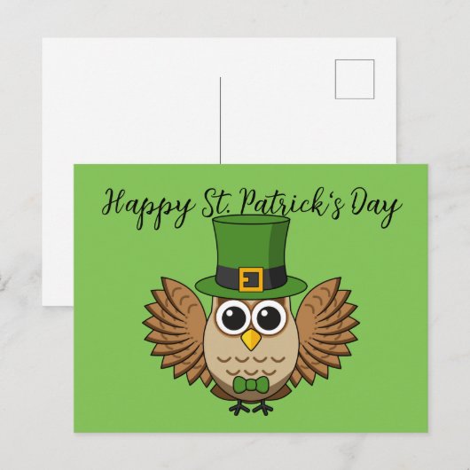 Cute St Patrick's Day Owl Cartoon | Tekst toevoege Feestdagenkaart (Voorkant / Achterkant)