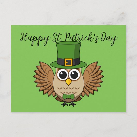Cute St Patrick's Day Owl Cartoon | Tekst toevoege Feestdagenkaart (Voorkant)