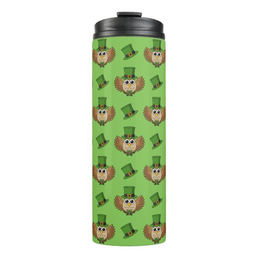 Cute St Patrick's Day Owl Cartoon Thermosbeker (Voorkant)