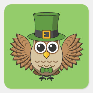 Cute St Patrick's Day Owl Cartoon Vierkante Sticker