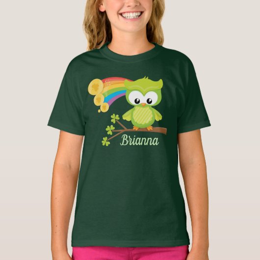 Cute St. Patricks Day Owl Irish Birthday Girl T-shirt (Voorkant)